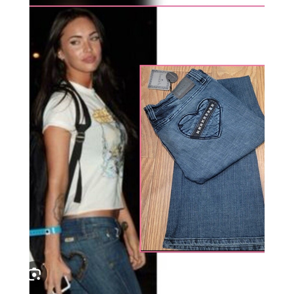 Vintage Y2K Low Rise Frankie B Jeans Studded Heart Pockets Flared Megan Fox 10